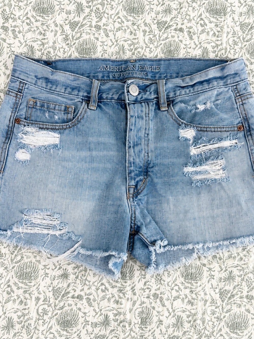 aerie Light Blue Distressed Denim Jean Shorts